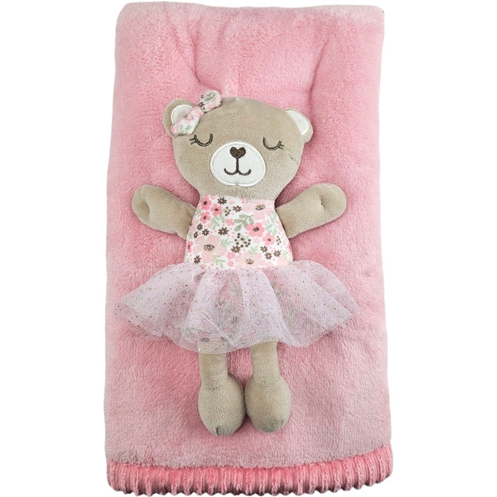 Chick Pea Plush Pink Blanket Ribbed Trim Bear Tutu Security Toy Baby Girl NEW